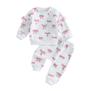 Long Sleeve Pink Bows Baby Set White 3-6 M
