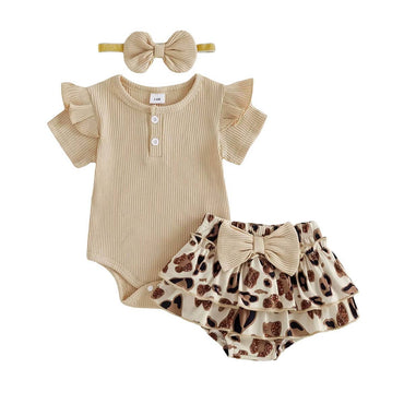 Short Sleeve Ribbed Leopard Baby Set
