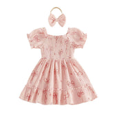 Puff Sleeve Bows Toddler Dress Pink 12-18 M