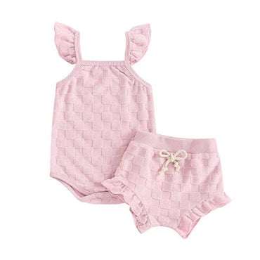 Fly Sleeve Solid Checkered Baby Set Pink 0-3 M