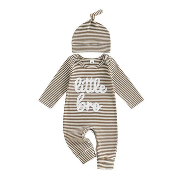 Long Sleeve Little Bro Striped Baby Jumpsuit Khaki 0-3 M