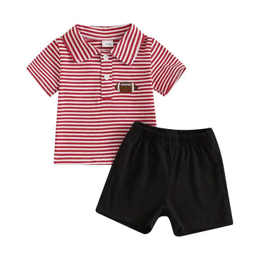 Short Sleeve Striped Football Baby Set