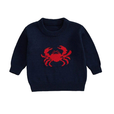 Long Sleeve Crab Knit Baby Sweater Navy Blue 0-3 M