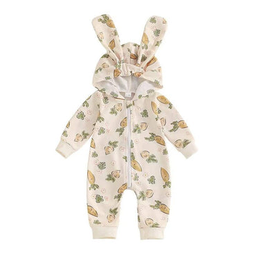 Long Sleeve Zipper Easter Baby Jumpsuit Beige 0-3 M