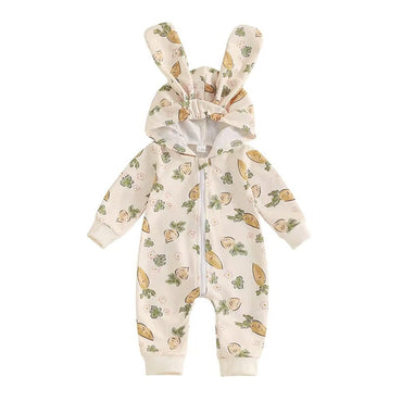 Long Sleeve Zipper Easter Baby Jumpsuit Beige 0-3 M