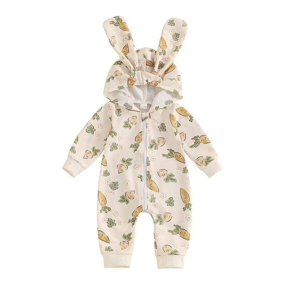 Long Sleeve Zipper Easter Baby Jumpsuit Beige 0-3 M