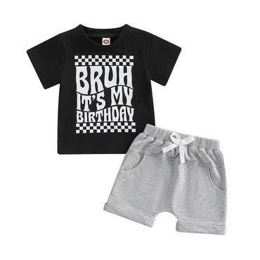 Short Sleeve Bruh Birthday Baby Set Black 3-6 M