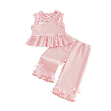 Sleeveless Pink Peplum Waffle Toddler Set Sets The Trendy Toddlers