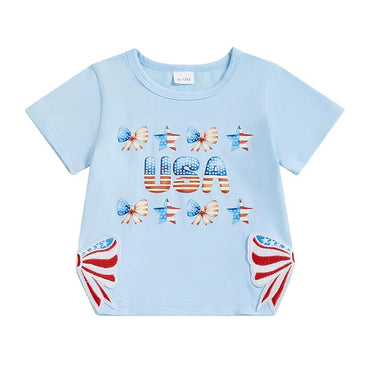 USA Bows Toddler Tee Blue 12-18 M
