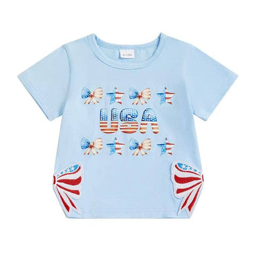 USA Bows Toddler Tee Blue 12-18 M