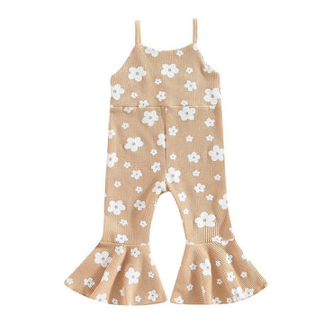 Sleeveless Floral Waffle Toddler Jumpsuit Khaki 12-18 M