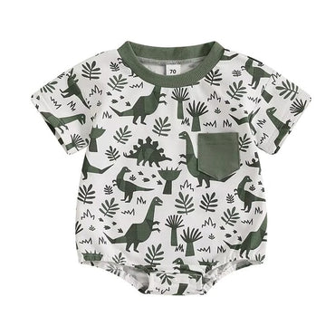 Short Sleeve Dino Baby Romper White 0-3 M
