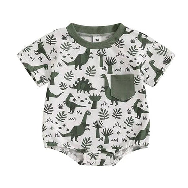 Short Sleeve Dino Baby Romper White 0-3 M