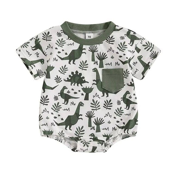 Short Sleeve Dino Baby Romper White 0-3 M