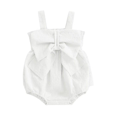 Sleeveless Solid Bow Baby Romper White 0-3 M