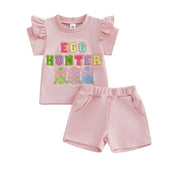 Short Sleeve Egg Hunter Toddler Set Pink 3-6 M