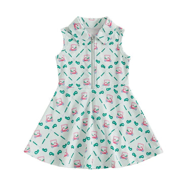 Sleeveless Collar Zip Up Sport Toddler Dress White 9-12 M