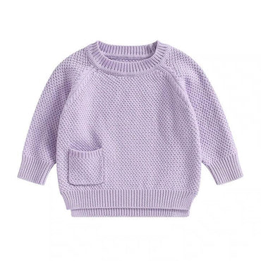 Solid Pocket Knitted Baby Sweater Purple 3-6 M