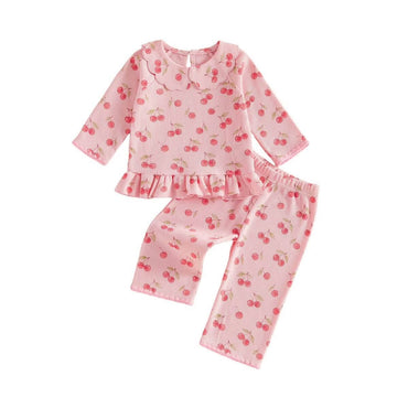 Long Sleeve Cherry Collar Toddler Set Pink 9-12 M