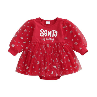 Long Sleeve Tutu Santa Baby Romper