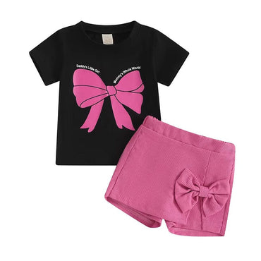 Short Sleeve Pink Bow Skirt Toddler Set