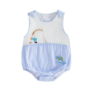 Sleeveless Striped Fishing Baby Romper