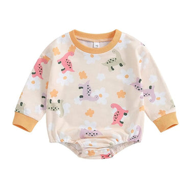 Long Sleeve Dino Floral Baby Romper