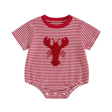 Short Sleeve Striped Lobster Baby Romper
