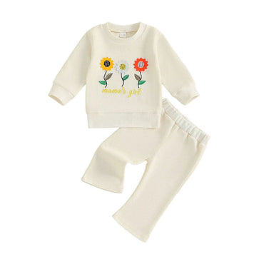 Long Sleeve Mama's Girl Flowers Baby Set Beige 3-6 M