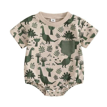 Short Sleeve Dino Baby Romper Beige 0-3 M