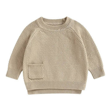 Solid Pocket Knitted Baby Sweater Khaki 3-6 M