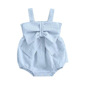 Sleeveless Solid Bow Baby Romper Blue 0-3 M