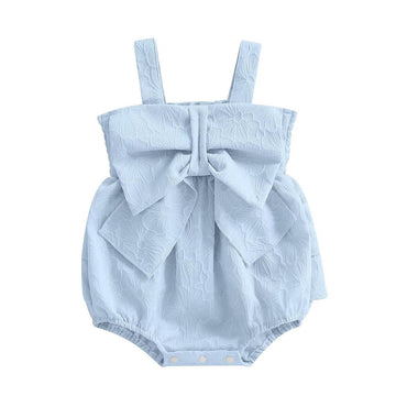 Sleeveless Solid Bow Baby Romper Blue 0-3 M