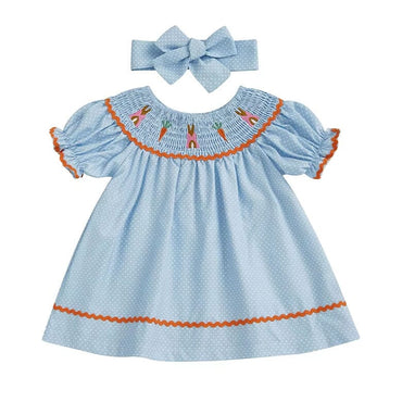 Vintage Easter Polka Dot Toddler Dress Blue 6-9 M