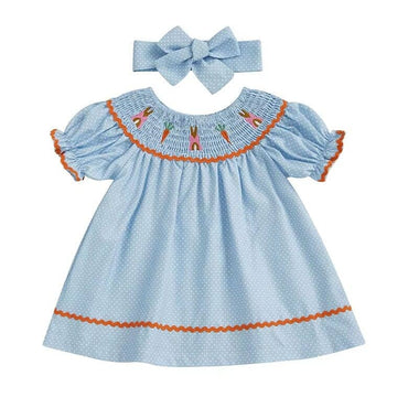 Vintage Easter Polka Dot Toddler Dress Blue 6-9 M