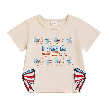 USA Bows Toddler Tee Beige 12-18 M