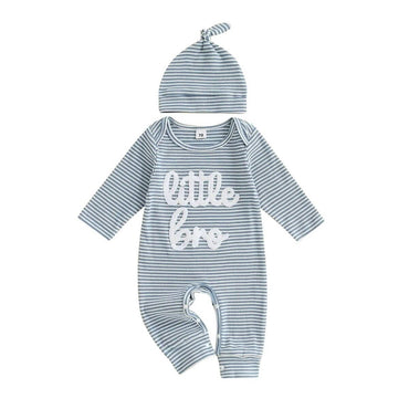 Long Sleeve Little Bro Striped Baby Jumpsuit Blue 0-3 M