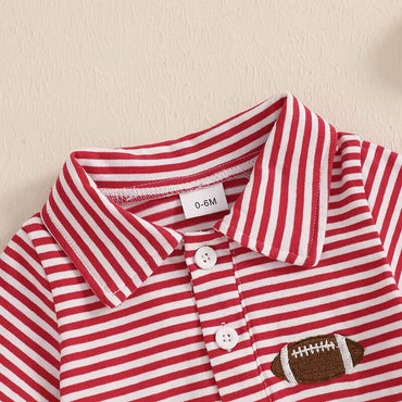 Short Sleeve Striped Football Baby Set