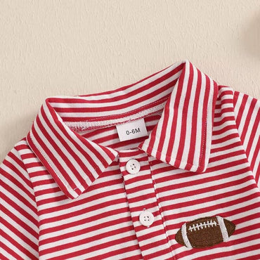 Short Sleeve Striped Football Baby Set