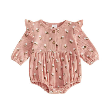 Long Sleeve Vintage Floral Baby Romper Pink 0-3 M