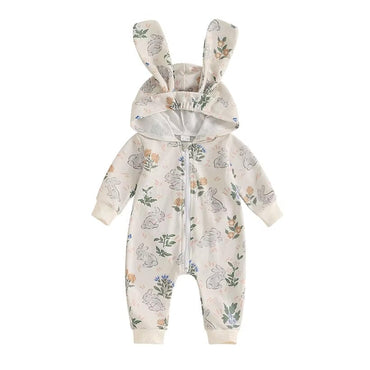 Long Sleeve Zipper Easter Baby Jumpsuit Gray 0-3 M