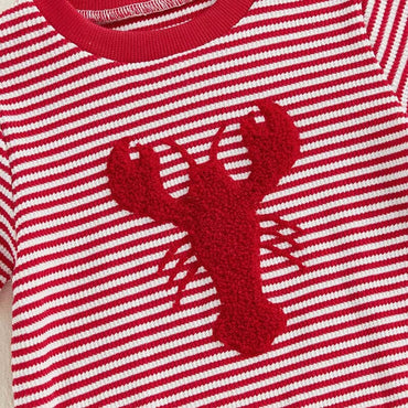 Short Sleeve Striped Lobster Baby Romper