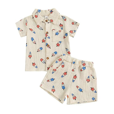 Short Sleeve Lollipop Toddler Set Beige 9-12 M