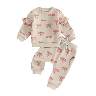 Long Sleeve Pink Bows Baby Set Beige 3-6 M