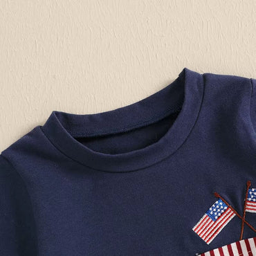 Short Sleeve Pocket Striped Shorts Baby Set