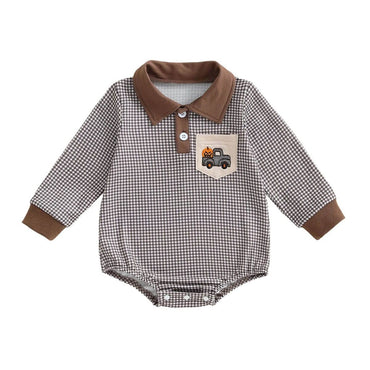 Long Sleeve Checkered Collar Halloween Baby Romper