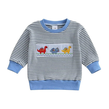 Dino Cars Striped Baby Sweatshirt Gray 3-6 M