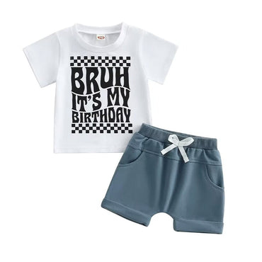 Short Sleeve Bruh Birthday Baby Set White 3-6 M