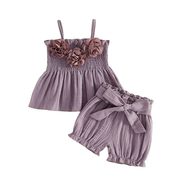 Sleeveless Floral Smocked Toddler Set Purple 12-18 M