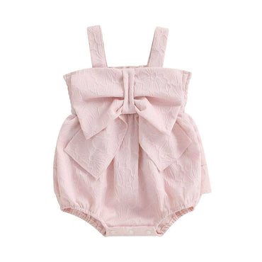 Sleeveless Solid Bow Baby Romper Pink 0-3 M